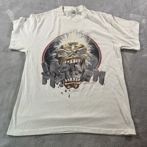 Vintage Iron Maiden Shirt‎ Mens Large White Seventh Son Tour Band Tee 1988 80s